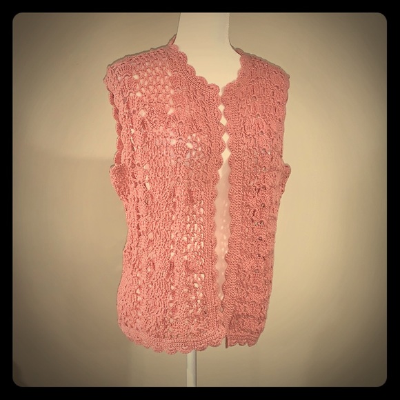 Vintage Jackets & Blazers - Vintage pink crochet vest. Size large